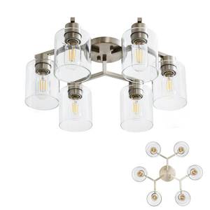 lot 13666 image: DIDUIO 6 Light Semi Flush Mount Ceiling Light Modern Brushed Nickel Ceiling Light Fixtures Kitchen Lighting Fixtures Cieling with Clear Glass Shade for Kitchen Bedroom Living Room Dining Room