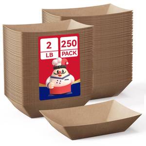 lot 13674 image: JOLLY CHEF 2lb Paper Food Trays, 250 Pack Disposable Paper Boat, Serving Boats for Gameday, Food Holder Trays for Snacks French Fries Nachos Hot Dog Tacos BBQ Party