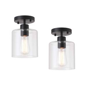 lot 13675 image: KLSS 2 Pack Black Modern Semi Flush Mount Ceiling Light,Rustic Ceiling Light Fixture for Closet Hallway Entryway,Hallway Ceiing,Matte Black Finish (6 in)