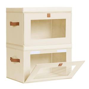 lot 13679 image: Homsorout Large Closet Storage Organizer - Clothes Storage Bins with Handles & Window, Collapsible Decorative Boxes with Lids, Fabric Containers for Living Room, Dorm, 2 Pack, Beige