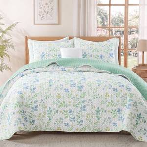 lot 13680 image: Exclusivo Mezcla Floral Quilts Queen Size, White Queen Quilt Bedding Set with Chic Vintage Garden Pattern, Reversible Lightweight Spring Bedspreads Coverlets Bed Cover for All Seasons (92x96)