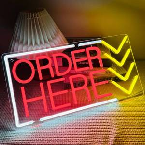 lot 13684 image: Artlast Order Here Neon Sign Red Light Up Order Here Sign for Store Supermarket LED Lights Order Decor Neon Lights Sign for Business Bar Shop Wall Decor