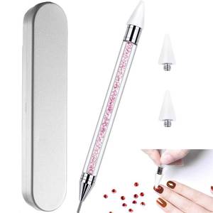 lot 14134 image: Nail Rhinestone Picker Dotting Tool with Extra 2 Wax Head, Dual-ended DIY Nail Art Tool With Pink Acrylic Handle