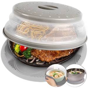 lot 14140 image: 2 in 1, Aidacom Microwave Splatter Cover for Food & Silicone Microwave Mat, Mat as Bowl Holder, Trivet, Pot Holders, Drying, Baking, Utensils Rest for Kitchen Counter, Dishwasher Safe, Grey