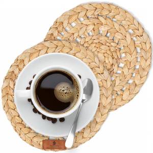 lot 14172 image: DaviGreen Natural Water Hyacinth Placemats, Handwoven Square Table Mats, Heat-Resistant Dining Set, 8x8, 10x10, 12x12 Inch Options (2, 10 in Round)