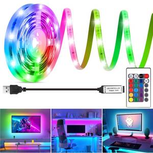 lot 14186 image: HOUHUI LED Strip Lights 6.56Ft, RGB LED Lights Strip for 40-60in TV Backlight, RGB Color Strips Light Waterproof IP65 with Remote, USB Bias LED Lights Kit for Bedroom PC Monitor Mirror Cabinet Desk