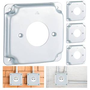 lot 14192 image: Copkim 4 Pcs Metal Receptacle Electrical Box Cover, Square Rectangle Exposed Outlet Junction Cover for 4 Inch Electrical Box(1.620 Inch Round)