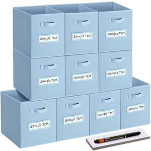 lot 15528 image: artsdi 13x13x13 storage cube bins (Set of 10) Fabric storage cubes with 10 Labels Window Cards & a Pen, storage cubes 13x13, Collapsible 13 inch cube storage bins, Cubby Organizer Boxes, Pastel Blue