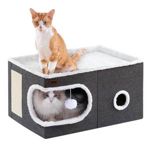 lot 15539 image: Garnpet Cat Bed for Indoor Cats Cube House, Covered Cat Cave Beds & Furniture with Scratch Pad and Hideaway Tent, Cute Modern Cat Condo for Multi Small Pet Large Kitten Kitty, Large, Dark Grey