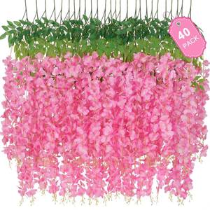 lot 15540 image: 40 Pack Wisteria Hanging Flowers,Hanging Flowers,Fake Wisteria, Hanging Flowers for Decoration,Artificial Flowers,Vines for Bedroom, Wisteria for Wedding Decorations for Home Party(3.6 FtPcs, Pink)