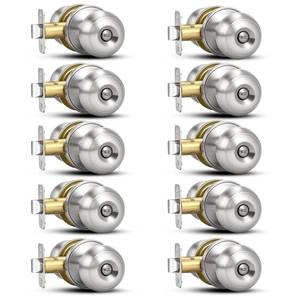 lot 15542 image: Plustool 10 Pack Brushed Nickel Door Knobs,Privacy Door Knob with Lock, Interior Doorknobs Silver, Keyless Door Locks Set for Bedrooms Bathrooms, Reversible for LeftRight Door Handle