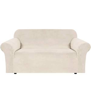 lot 15546 image: H.VERSAILTEX Stretch Velvet Loveseat Covers for 2 Cushion Couch Covers for Living Room Sofa Covers Slipcovers with Non Slip Straps Bottom, Ultra Thick Comfy Velour (Width 58-72, Ivory)
