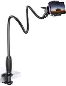 lot 15552 image: Lamicall Gooseneck Phone Holder for Bed - Upgraded Stable Clip for Desk, Headboard, Bed, Bedside, Table, Flexible Gooseneck Long Arm Stand, Overhead Cell Phone Clamp Mount, Gift for All 4-7 Device