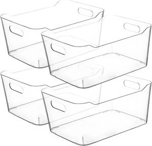 lot 15554 image: Clear Extra Large Plastic Storage Bins, Pantry Organizers and Storage Containers Fridge Organizer Bins for Organizing Home, Kitchen Organization. Bathroom, Refrigerator, Freezer, Laundry Room