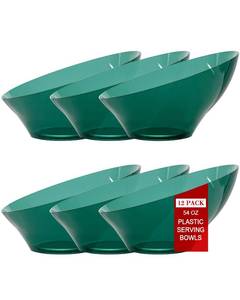 lot 15565 image: bUCLA 12 Pack Clear Green Plastic Serving Bowls - 20 OZ Christmas Angled Serving Bowls Disposable for Chip, Candy, Salad & Fruit - Ideal for X��mas Party