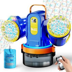 lot 15571 image: Belemar Dual-Engine Bubble Machine with RGB Lights & Remote Control, 150° Auto Rotation, Battery Status Display, Type-C Rechargeable,700mL Tank,Bubble Maker for Kids, Parties, Weddings, Outdoor Events