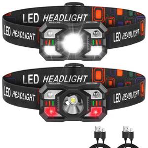 lot 16003 image: Staaricc Headlamp Rechargeable, LED Headlamp with Red Light, 2Pack Headlamps for Adults, Head Lamps LED Rechargeable, Headlight Motion Sensor, Head Lights for Forehead Hardhat Running Hunting Camping