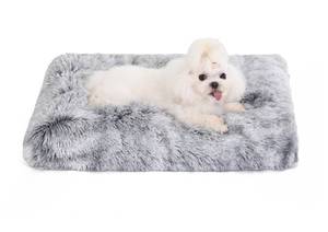 lot 16013 image: Bedfolks Waterproof Crate Bed, Plush Dog & Cat Bed with Removable Washable Cover, Faux Fur Kennel Pad, 21x13, Dark Grey