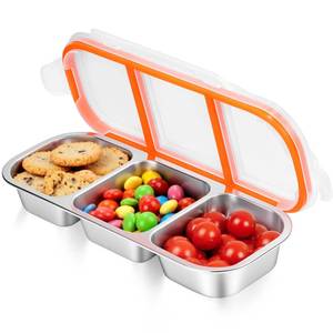 lot 16014 image: Solldgt Stainless Steel Snack Containers - Reusable 3 Compartment Snackle Box Container with Lids for Kids Adults, Divided Snack Food Storage Containers for School, Home, Travel