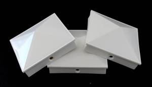 lot 16021 image: 5x5 Nominal (4.5 x4.5) Plastic Pyramid Vinyl Fence Post Cap with Pre-Drilled Hole Black or White Multiple Quantities for Nominal 5 x 5 Posts (1, White)