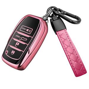 lot 16022 image: Sindeda for Toyota Key Fob Cover with Keychain Soft Full Protection Case fit for 2025 Camry 4 Runner 2019-2025 Camry, RAV4 Prime, Land Cruiser,Hilux 2023-2025 Grand Highlander,Corolla,bZ4X (Pink)