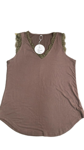 lot 16404 image: Anrabess Womens Brown Tank Top with Lace Trim V-Neck S