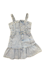 lot 16409 image: Light Blue Denim Pinafore Dress with Ruffled Hem M