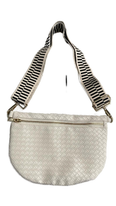 lot 16411 image: White Woven Crossbody Bag with Piano Key Strap