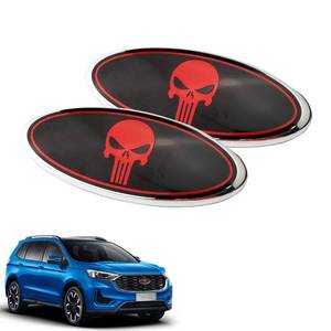 lot 16415 image: Titgoes 2 PCS Front Grille Skull Trim Emblem, Rear Tailgate Cool Emblem Badge Nameplate, 7 Exterior Self-adhesive Central Mesh Cover Label, Universal for Most Cars, Trucks, SUVs (Black & Red #01)