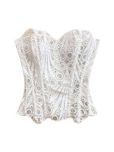 lot 16421 image: SHENHE Womens Strapless Corset Top Lace Up Embroidered Y2k Going Out Crop Top Tube Bustier White Large