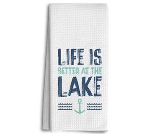lot 16453 image: Dwept Lake House Kitchen Towels, Lake Cabin Dish Towels Hand Towels, Cabin Bathroom Kitchen Decor, Life is Better at The Lake Tea Towels for Kitchen, Gifts for Lake Lovers