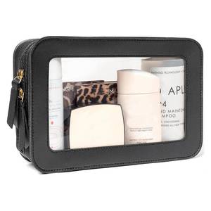 lot 16460 image: FFpaw Clear Makeup Bag Organizer, TSA Approved Portable Travel Toiletry Bag Clear Cosmetic Bag Case Small Make Up Bag Mini Makeup Pouch for Purse Car Essentials for Women Men (Black)