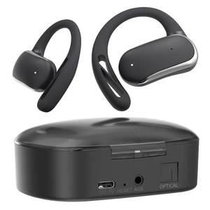 lot 16466 image: 2.4GHz Wireless TV Headphones for Seniors, Open-Ear Hook Design for All-Day Comfort, Plug-and-Play (No Bluetooth), Low Latency, 50ft Range, Charging Case Transmitter with Optical & 3.5mm AUX Cables