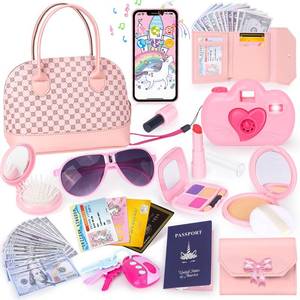 lot 16469 image: KUBUSFLY Toddler Play Purse for Little Girls, 35PCS Kids Purse with Pretend Play Princess Toys Includes Handbag, Camera, Phone, Wallet, Key, Kids Purse Birthday Gift for Girls Toddler Age 3 4 5 6