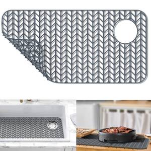 lot 16477 image: AWOKE Sink Protectors for Kitchen Sink,Kitchen Sink Protector Mat - 28.6 x 14.5 Heat-Resistant Silicone Folding Non-Slip Mat for Stainless Steel Sink with Right Drain (Grey)