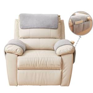 lot 16484 image: vctops 4 Pieces Sherpa Fleece Sofa Armrest Cover 2 Seater Sofa Headrest Slipcovers Non Slip Fuzzy Couch Cover for Dogs Furniture Protector for Recliner Leather Sofa Couch (Grey,2 Seat)