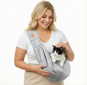 lot 16493 image: Tomkas Small Dog Cat Sling Carrier Puppy Purse Travel Wrap Soft Crossbody Pet Bag (Gray, M - Classic Pocket & Classic Strap)