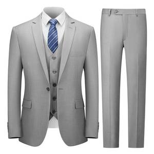lot 17709 image: Cooper & Nelson Mens Suit Slim Fit, 3 Piece Suits for Men, One Button Jacket Vest Pants with Tie, Tuxedo Set Light Grey XS