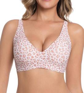 lot 18004 image: Jelly Wireless Bra for Women Deep V Push Up Seamless T-Shirt Bras Comfortable Plunge No Underwire Bra with Adjustable Straps Everyday Bras Leopard Pink