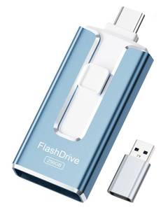 lot 18023 image: MFi Certified 3 in 1 Type-C USB Memory Stick Thumb Drive for Photos Videos, High Speed External Memory Storage Photo Stick for iPhone iPad Android PC (Blue)