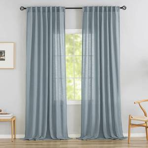 lot 18398 image: Stone Blue Linen Back Tab Curtains - 90 Inch Long, 2 Panel Set for Dining Cottage - Soft Light Weight Airy Semi Privacy Sheer Curtains with Hooks and Pocket - Light Filtering - 52 x 90 Inch Length