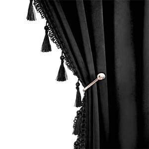 lot 18403 image: Fazhesici Black Blackout Velvet Curtains 84 inches Long Windows Rod Pocket Drapes with Tassels Soundproof Thermal Curtains for Living Room 2 Panels Set 52 x 84