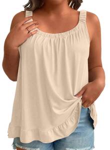 lot 18420 image: Eytino Plus Size Tank Tops for Women Casual Loose Pleated Scoop Neck Flowy Camisole Summer Sleeveless Shirts,2X Apricot