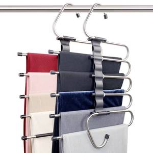 lot 18424 image: Magic Pants Hangers Space Saving - 2 Pack for Closet Multiple Layers Multifunctional Uses Rack Organizer for Trousers Scarves Slack (2 Pack with 10 Metal Clips)