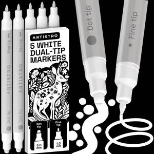 lot 18427 image: ARTISTRO 5 White Precision Dual-Tip Acrylic Paint Markers �� Paint Pens Set with Dot & Fine Tips for Fabric, Rock, Glass, Wood, Coloring Books �� Classroom & Art Supplies Gift Teacher Appreciation Gift
