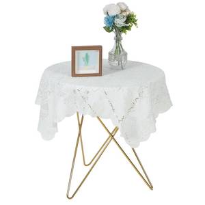 lot 18428 image: Xinjoduz 35 X 35 Inch Square Small Table Cloth, Lace White Crochet Tablecloth Floral Tablecloth Cover Vintage Overlay Tablecloths Fancy Tables Cloth Bedside for Round Coffee Tables (Beige)