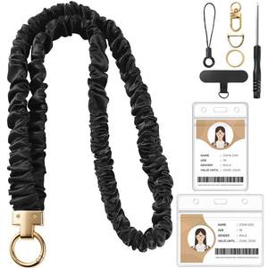 lot 18435 image: Prudiut Scrunchie Lanyard for Id Badges, Teacher Gifts Lanyards Black Stretchy Scrunchie Lanyard with Id Holder for Women