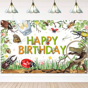lot 18441 image: Avezano Bugs Happy Birthday Party Banner Spring Insect Theme Birthday Party Decorations Microcosm Woodland Ladybug Reptile Inserts Party Decorations Banner for Kids (6x3.6ft)