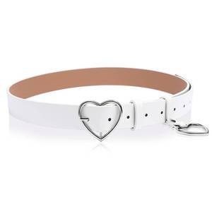 lot 18452 image: TXIN Heart Buckle Belt Fashion Punk Waist Belt Skinny Waist Band Strap for Women Girls Dress Jeans, White-Silver Buckle