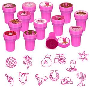 lot 18456 image: Cinrobiye 24 PCS Pink Western Cowgirl Party Stampers �� Wild West Birthday Favors for Girls, Barn & Wooden House Party Supplies, Classroom Rewards, Carnival Prizes, Goodie Bag & Pinata Fillers